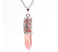 Women Hexagon Natural Quartz Crystal Chakra Pendant Necklace Jewelry Natural Stone Hexagonal Prism Necklaces,Watermelon Crystal