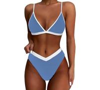 Women High Cut Bikini Sets Sexy High Waisted 2 Piece Swimsuit Trajes de baño Deportivo, Marina militar., XL