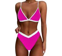 Women High Cut Bikini Sets Sexy High Waisted 2 Piece Swimsuit Trajes de baño Deportivo, Rosa cálida., L