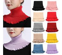Women High-neck Fake Collar Scarf Turtleneck Knitted False Detachable Warm Winter Windproof Ruffles Wrap(Yellow)