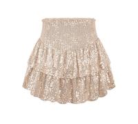 Women High Waist Ruffle Sequin Mini Skirt, Night Out Club Party Short Pleated Skirt(Gold,XL)