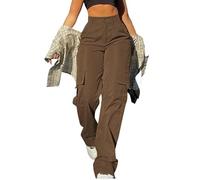 Women High Waisted Wide Leg Cargo Pants,Baggy Y2K Stretchy Casual Trousers Streetwear Fashion Trendy Travel Outfits (Brown,XL)