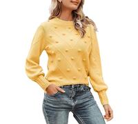 Women Jumpers Crewneck Sweater Plian Pullover Casual Cable Knit Sweater Long Sleeve Loose Fit Top Elegant Pullover Clothing E-01 (Yellow, M)
