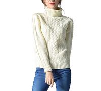 Women Jumpers Turtleneck Sweater Plian Pullover Basic Cable Knit Sweater Long Sleeve Loose Fit Shirts Soft Jumper Fall Clothes E-03 (White, XL)