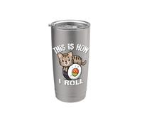 Women Kid Girl Kawaii How I Roll Sushi Brown Tabby Cat Lover Vaso térmico de acero inoxidable de doble pared