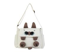 Women Kitten Shoulder Bag Large Capacity College Shoulder Bags Waterproof Cartoon Brown Cat Crossbody Bag for Commuting/Shopping/Short Trip (White)