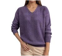 Women Knitted Sweaters Dressy Hollow out Jacquard Winter Pullover Shirts Loose Casual Long Sleeve V Neck Jumper Tops