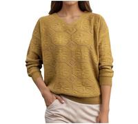 Women Knitted Sweaters Dressy Hollow out Jacquard Winter Pullover Shirts Loose Casual Long Sleeve V Neck Jumper Tops