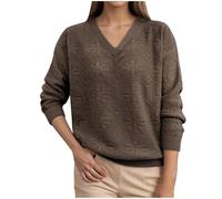 Women Knitted Sweaters Dressy Hollow out Jacquard Winter Pullover Shirts Loose Casual Long Sleeve V Neck Jumper Tops