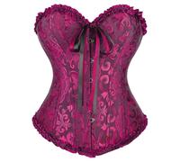 Women Lace Corsé Top Gothic Halloween Traje Vintage Jacquard Overbust Bustier Sexy Waist Cincher Steampunk Lencería Ruffle Trim Cosplay Chaleco Marrón Rojo Negro Púrpura Azul, XS-6XL