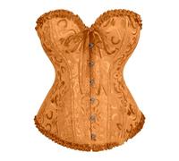 Women Lace Corsé Top Gothic Halloween Traje Vintage Jacquard Overbust Bustier Sexy Waist Cincher Steampunk Lencería Ruffle Trim Cosplay Chaleco Marrón Rojo Negro Púrpura Azul, XS-6XL