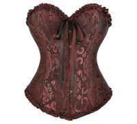 Women Lace Corsé Top Gothic Halloween Traje Vintage Jacquard Overbust Bustier Sexy Waist Cincher Steampunk Lencería Ruffle Trim Cosplay Chaleco Marrón Rojo Negro Púrpura Azul, XS-6XL