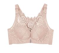 Women Lace Edge Buckle Front Bra Without Steel Ring Movement Seamless Gathering Adjustment Yoga Sleep Large Underwear, Gray, 36C(Pink,36D)