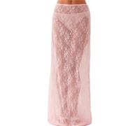 Women Lace Floral Long Maxi Skirts Low Waist Solid Mesh Sheer See Through Skirt Summer Club Party Beachwear(Color10,XL)