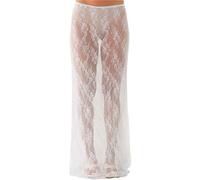 Women Lace Floral Long Maxi Skirts Low Waist Solid Mesh Sheer See Through Skirt Summer Club Party Beachwear(Color 2,M)