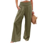 Women Linen Palazzo Pants 2024 Summer Wide Leg High Waist Casual Lounge Pant Beach Vacation Trousers with Pockets (Green,XXL)