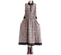 Women' Long Sleeve Midi Summer Size Maxi Dresses Sleeves Button Down Abaya Casual Dress Dubai Outfits Length Shirt(Coffee,XXL)