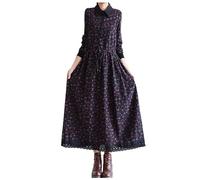 Women' Long Sleeve Midi Summer Size Maxi Dresses Sleeves Button Down Abaya Casual Dress Dubai Outfits Length Shirt(Navy,XL)