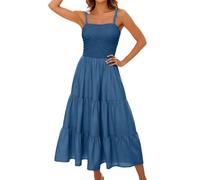 Women' Maxi Dress 2026 Casual Boho Sleeveless Solid Beach Summer Dresses Cotton Long Fashion(Navy,M)