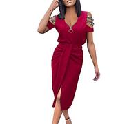 Women' Maxi Dress 2026 Off Shoulder with Short Sleeves Plain Casual Party Fashion Elegant Cotton Oversize Clothing(Red,M)