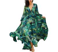 Women' Maxi Dress 2026 Summer Without on The Beach Funny Print V-Neck Costume Plain Basic Line Casual Dresses(XXL)