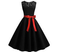 Women' Maxi Dress 2026 Women from The 50s Lace Branched Prom Swing Retro Solid Plain Festive Line(Black,S)