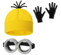 Women Men Cute Mini-ons Costumes Mini-ons Accessories Includes Goggles Yellow Beanie Knit hats Black Gloves Mini Yellow Man