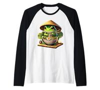 Women Men Kids Cute Frog Eating Ramen Japanese Noodles Camiseta Manga Raglan