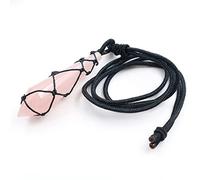 Women Men Natural White Crystal Black Onyx Big Multi-faceted Hexagonal Column Pendant Handmade Rope Long Stone Necklace Jewelry,Rose Quartz