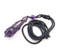 Women Men Natural White Crystal Black Onyx Big Multi-faceted Hexagonal Column Pendant Handmade Rope Long Stone Necklace Jewelry,Amethyst