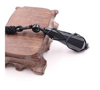 Women Men Natural White Crystal Black Onyx Big Multi-faceted Hexagonal Column Pendant Handmade Rope Long Stone Necklace Jewelry,Black Onyx