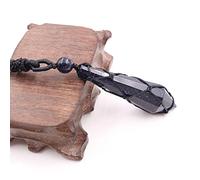 Women Men Natural White Crystal Black Onyx Big Multi-faceted Hexagonal Column Pendant Handmade Rope Long Stone Necklace Jewelry,blue Sand