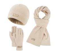 Women&Men Otoño Invierno Cálido Cute Wool Hat Scarf Gloves Three Pieces Winter Knit Cap Screen Mittens Scarves Sets Guantes 3 Dedos, beige, Talla única