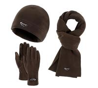 Women&Men Otoño Invierno Cálido Cute Wool Hat Scarf Gloves Three Pieces Winter Knit Cap Screen Mittens Scarves Sets Guantes 3 Dedos, café, Talla única