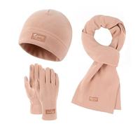 Women&Men Otoño Invierno Cálido Cute Wool Hat Scarf Gloves Three Pieces Winter Knit Cap Screen Mittens Scarves Sets Guantes 3 Dedos, Rosa., Talla única