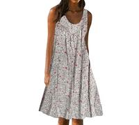 Women Midi Dress Summer Print Sleeveless Loose Plus Size Beach Dress Elegant Dresses Casual Trendy Beach Sundress C-70