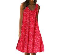 Women Midi Dress Summer Print Sleeveless Loose Plus Size Beach Dress Elegant Dresses Casual Trendy Beach Sundress C-70