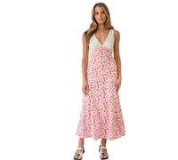 Women Midi V Neck Dress Bohemian, Casual Summer Short Floral Print Maxi Dress Smocked, Vacation Beach Sundresses (Style#2,L)