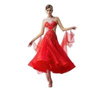 Women Modern Dance Rhinestone Color Diversity Dress Ballroom Waltz Competition Performance(M)