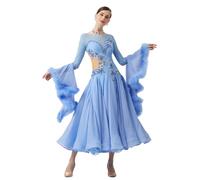 Women Modern Dance Rhinestone Color Diversity Dress Ballroom Waltz Competition Performance(XL)