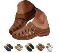 Women Mule Sandals 2026 Closed Toe Slip On Wedge Clogs Adjustable Buckle Arch Support Breathable Hollow out Lightweight Platform Casual Walking Shoes Backless (Brown,37)