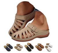Women Mule Sandals 2026 Closed Toe Slip On Wedge Clogs Adjustable Buckle Arch Support Breathable Hollow out Lightweight Platform Casual Walking Shoes Backless (Khaki,39)
