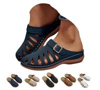 Women Mule Sandals 2026 Closed Toe Slip On Wedge Clogs Adjustable Buckle Arch Support Breathable Hollow out Lightweight Platform Casual Walking Shoes Backless (Blue,37)