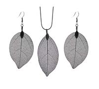 Women Necklace Earring Black Leaf Pendant Chain Collar Ear Studs Party Wedding Jewellery Set Love Gift Fashion design