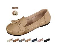 Women Orthopedic Leather Shoes, Work Flats Loafers Wide Width Slip on Penny Loafers Women Leather Lightweight Round Toe Low Top Boat Shoes (Khaki,41)