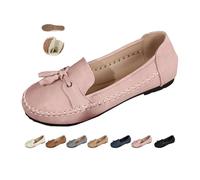 Women Orthopedic Leather Shoes, Work Flats Loafers Wide Width Slip on Penny Loafers Women Leather Lightweight Round Toe Low Top Boat Shoes (Pink,37)