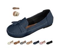Women Orthopedic Leather Shoes, Work Flats Loafers Wide Width Slip on Penny Loafers Women Leather Lightweight Round Toe Low Top Boat Shoes (Navy Blue,37)