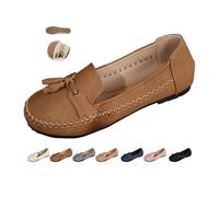 Women Orthopedic Leather Shoes, Work Flats Loafers Wide Width Slip on Penny Loafers Women Leather Lightweight Round Toe Low Top Boat Shoes (Brown,39)