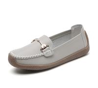 Women Penny Loafers Leather Low Heel Classic Handsewn Round Toe Slip On Casual Comfort Walking Office Work Fashion Driving Moccasins (Gray,40)