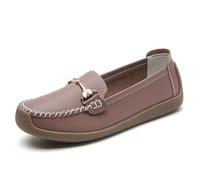 Women Penny Loafers Leather Low Heel Classic Handsewn Round Toe Slip On Casual Comfort Walking Office Work Fashion Driving Moccasins (Dusty Pink,39)